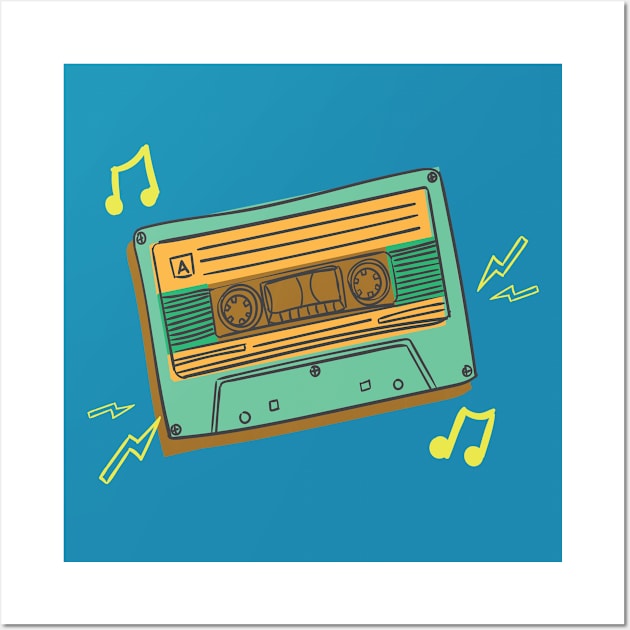 Retro Cassette Tape Blue Wall Art by Luve